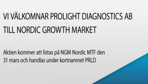Prolight Diagnostics AB listas på NGM Nordic MTF under kortnamnet PRLD MTF